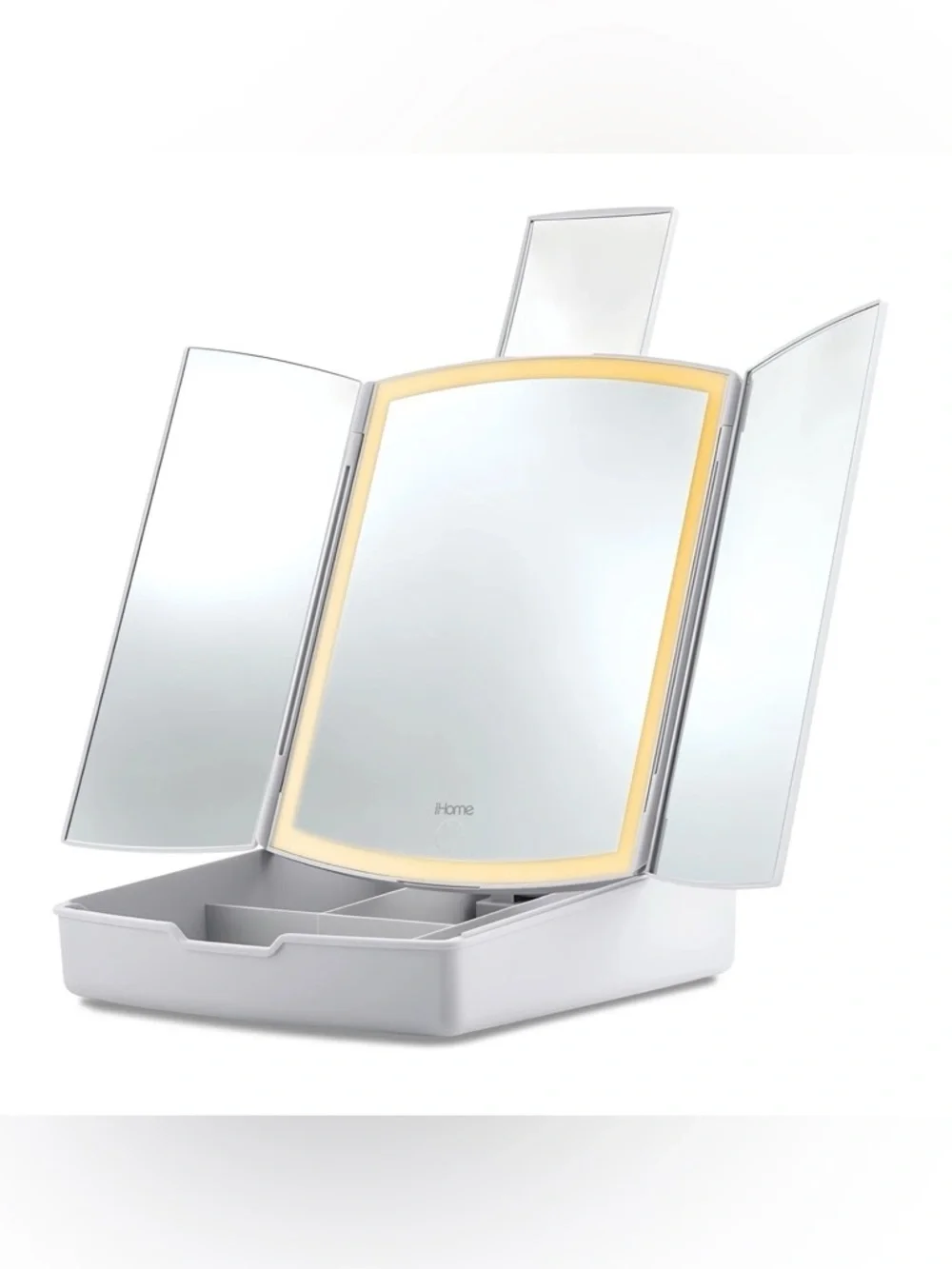 iHome Tri-Fold Lighted Vanity MakeUp Mirror with Storage Tray